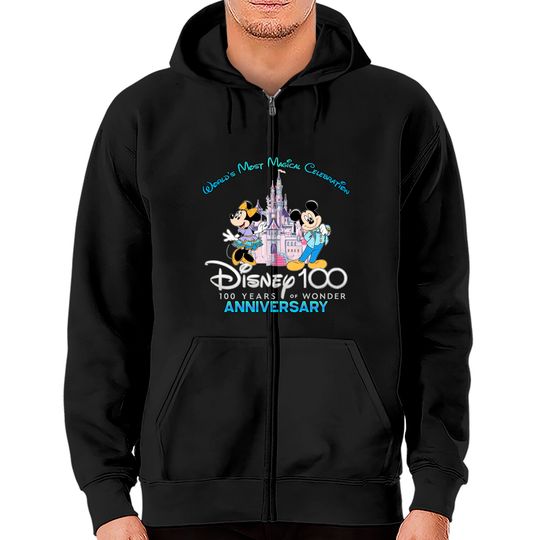 Disney 100th Anniversary Mickey Minnie Zip Hoodies, Disney 100 Year of Wonder Zip Hoodies