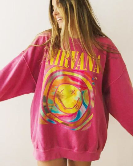 NlRVANA Smile Face Crewneck Sweatshirt, Nirvana Sweatshirt