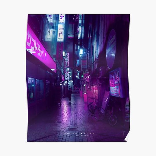 Purple neon aesthetic city cyberpunk Premium Matte Vertical Poster