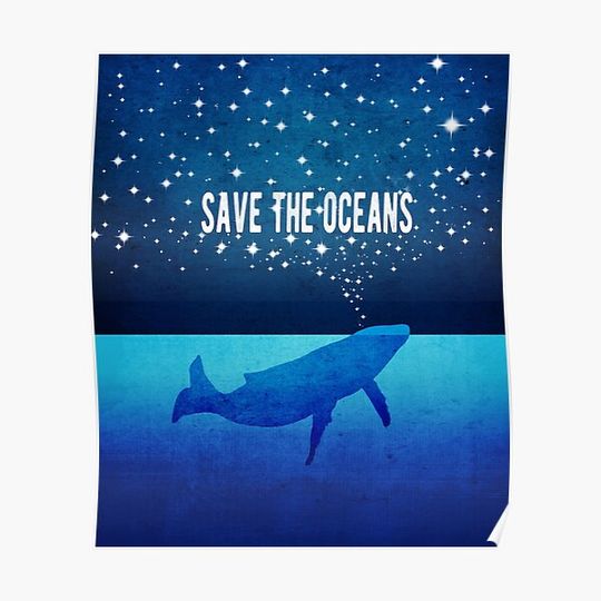 Save the Oceans - Star Spouting Whale Premium Matte Vertical Poster