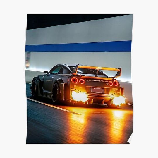 Wide body R35 spitting flames. Premium Matte Vertical Poster