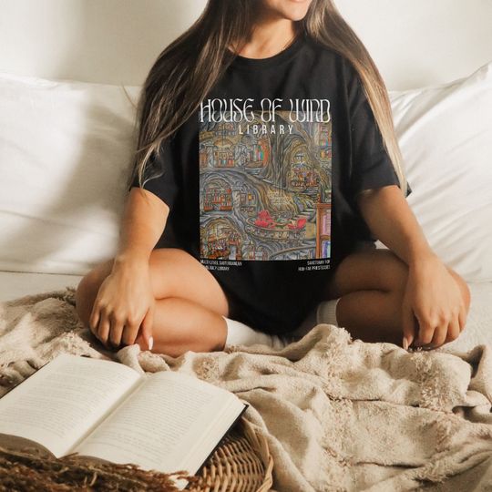 House Of  Wind Library Velaris ACOTAR Illustrated Art Shirt - Night Court Book Lover Shirt