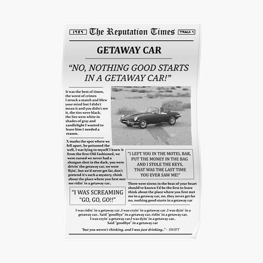 Getaway Car Newspaper Premium Matte Vertical Poster