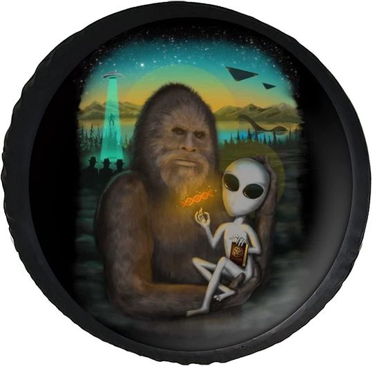 Aliens and Bigfoot PU Leather Spare Tire Cover