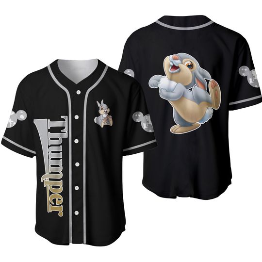 Thumper Rabbit Bambi Gray Black Beigei Patterns Disney Baseball Jersey