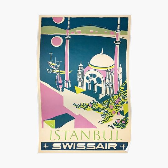 Vintage SwissAir Istanbul Travel Art Premium Matte Vertical Poster