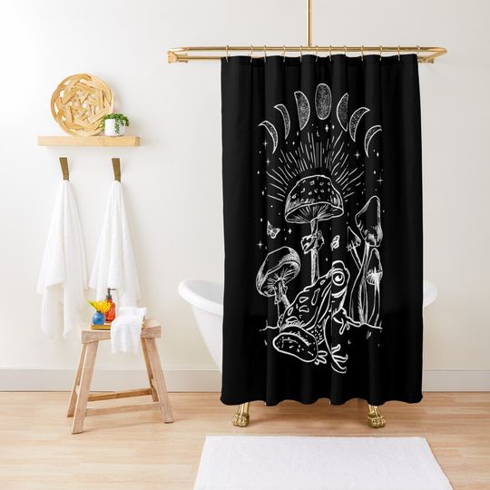 Frog Under Mushroom Dark Academia Cottagecore Aesthetic Goth Mystical  Shower Curtain