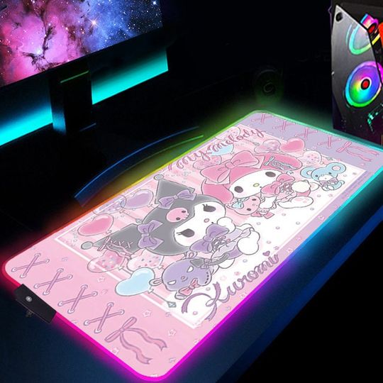 My Melody and Kuromi RGB Gaming Mouse Pad, Kawaii Cat Cute Led Gaming Desk Mat