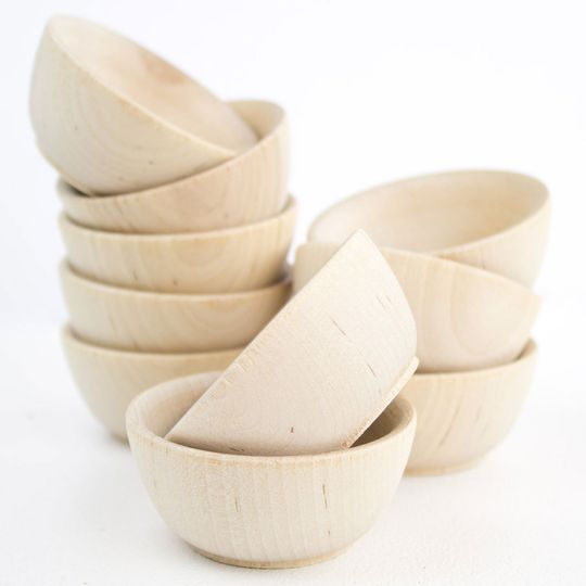 Set of 10 Small Wooden Bowls - Pinch Bowls, Condiment Cups, Salt Cellars