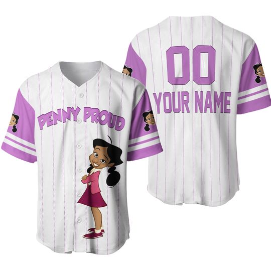 Penny Proud Family White Purple Jersey | Disney Custom Baseball Jersey