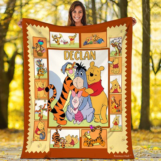 Personalized Family Winnie The Pooh Fleece Blanket Winnie The Pooh
