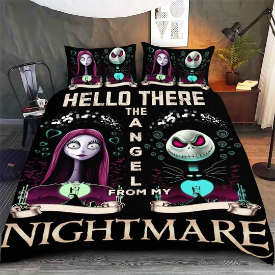 Jack and Sally Couple Hello There Bedding Set , Nightmare Before Christmas Bedding Set