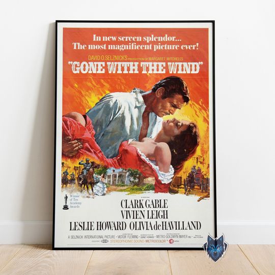 Gone with the Wind Poster, Clark Gable Wall Art, Rolled Canvas Print, Movie Poster Gift