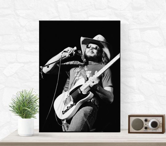 Hank Williams Jr. Holding a Microphone vintage poster