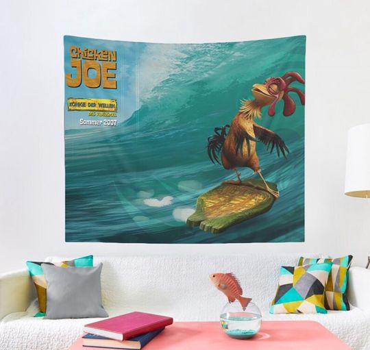 Chicken Joe Surfs Up Wall Tapestry, College Room & Hostel Dorm Decor