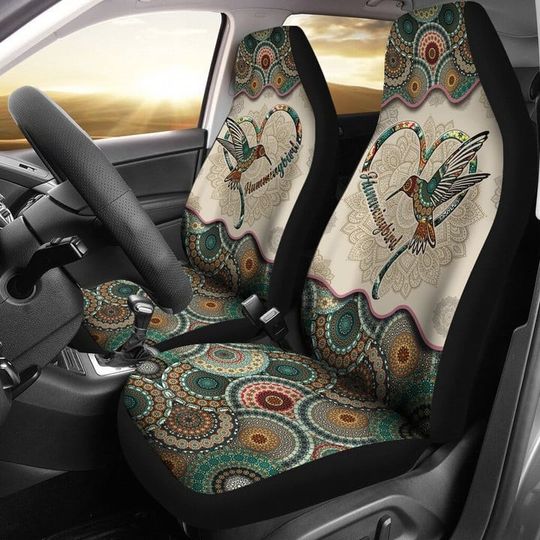 Hummingbird Heart Vintage Mandala Car Seat Covers, Car Seat Protector