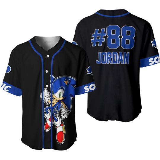Giant Sonic Hedgehog Black Blue Jersey | Disney Custom Baseball Jersey