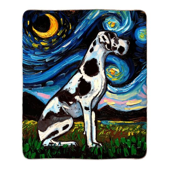 Harlequin Great Dane Starry Night Dog Fleece Sherpa Blankets