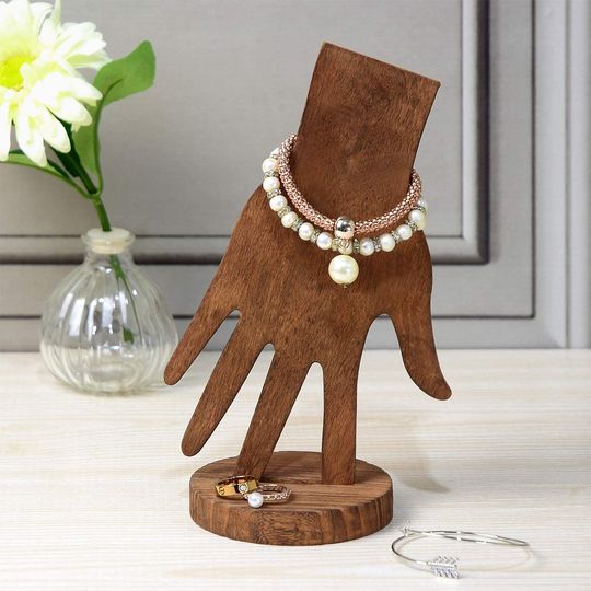 Wooden Hand Form Jewelry Display Bracelet Ring Stand Holder