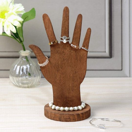 Wooden Hand Form Jewelry Display Bracelet Ring Stand Holder