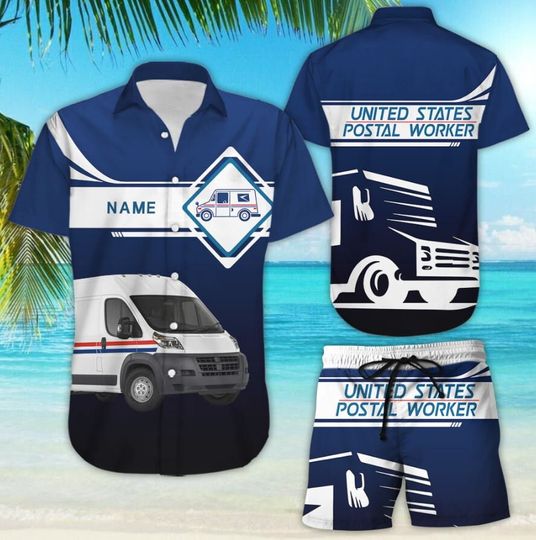 Postal Worker Shirt - Postal Truck With Custom Name Personalized Hawaiian Shirt