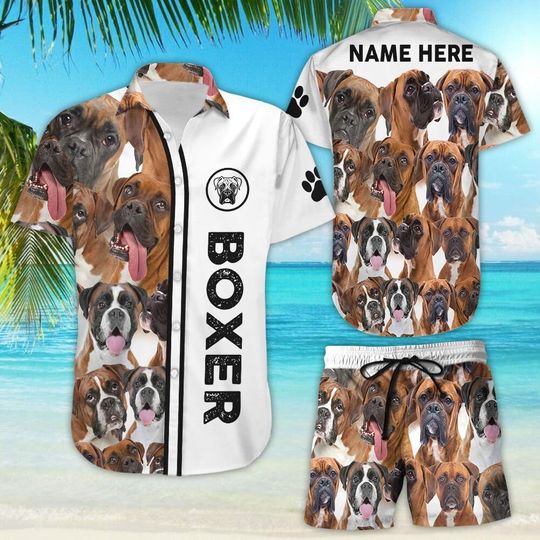 Boxer Dog Hawaiian Shirt - Personalize Boxer Dog Faces Hawaii Shirt - Boxer Dog Themed Gifts