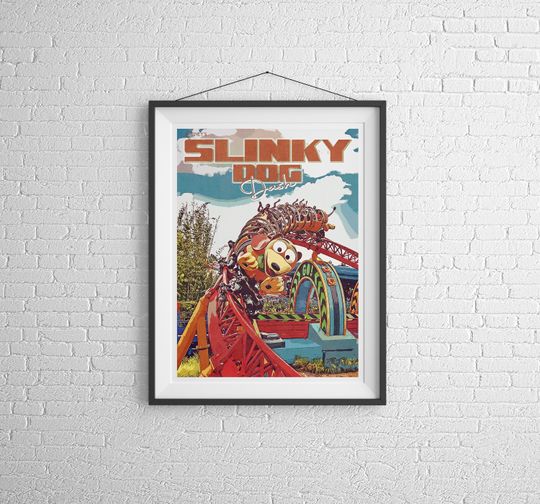 Slinky Dog Dash Retro Disney Poster, Hollywood Studios, Walt Disney World Poster