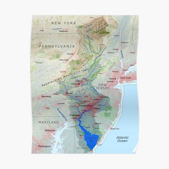 Delaware River Watershed Map - Labeled Premium Matte Vertical Poster