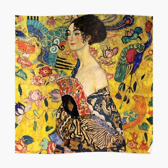 "Lady with Fan" by Gustav Klimt Premium Matte Vertical Poster