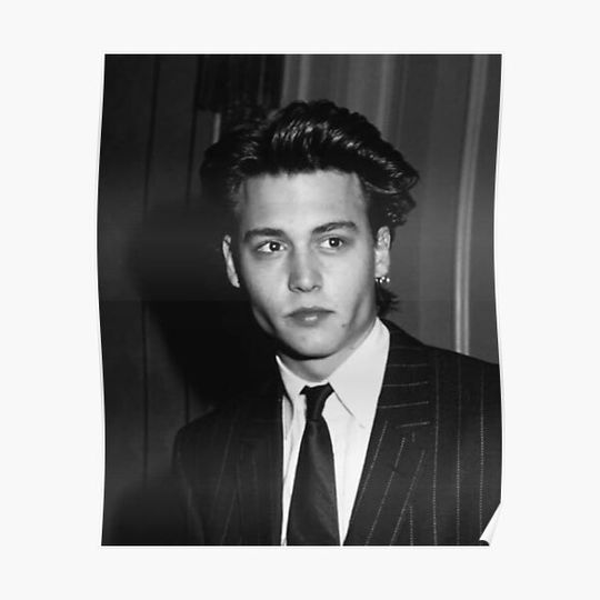 Johnny Depp Young Black and White Premium Matte Vertical Poster