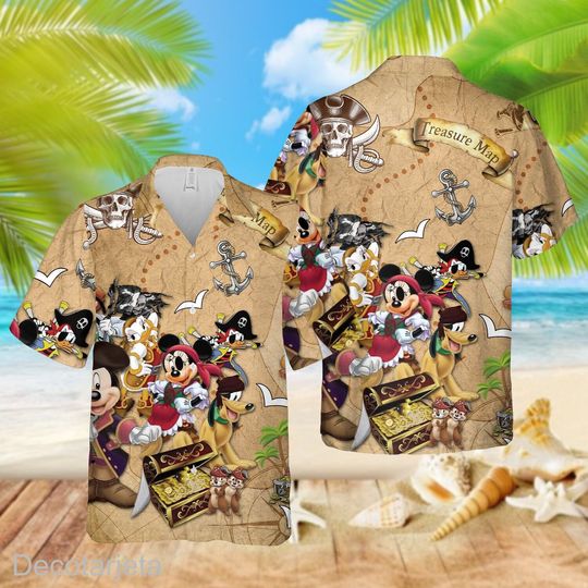 Retro Pirated of the Caribbean Mickey and Friends Hawaiian Shirt