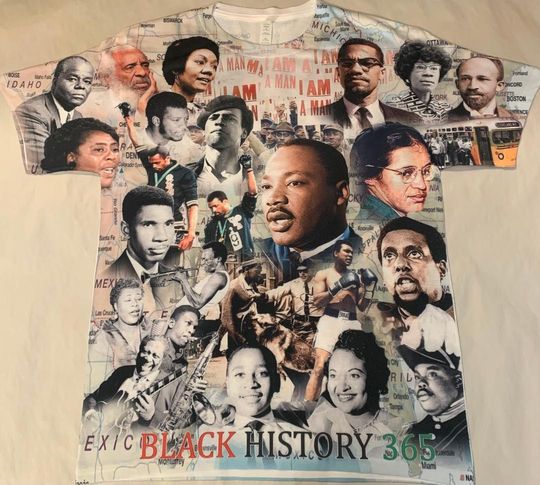 Black History Month Shirt FRONT & BACK Design Olympics Malcolm X Harriet Tubman Angela Davis Frederic