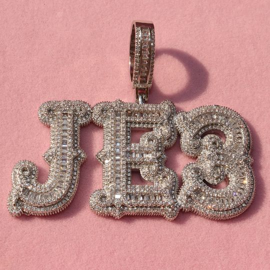 Custom Big Baguette Letter Pendant with Cuban Chain,Custom Name Necklace