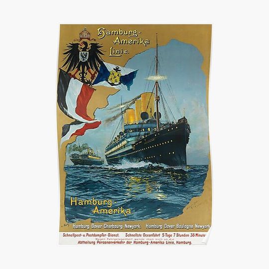 Vintage 1900 HAPAG Ocean Liner Advertisement Premium Matte Vertical Poster