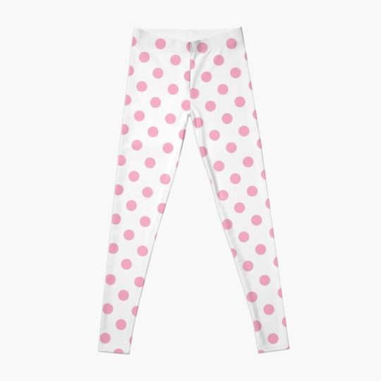 Pink Polka Dot Design on White - Pokerdots Leggings