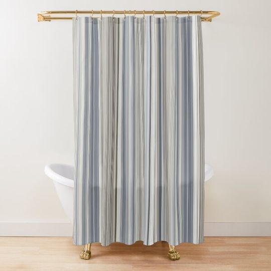 Blue Grey Tan Stripes Shower Curtain