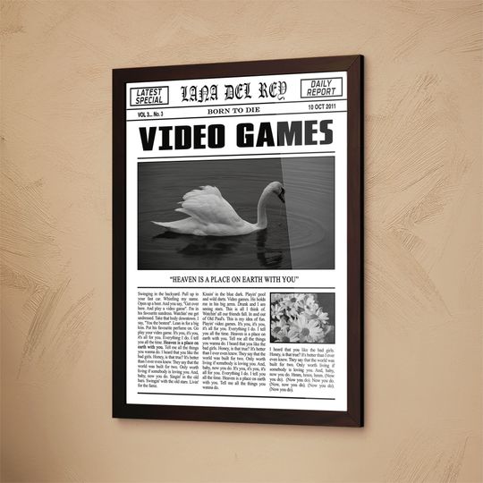 Lana Del Rey Newspaper Print, Born To Die, Video Games Lyrics Print