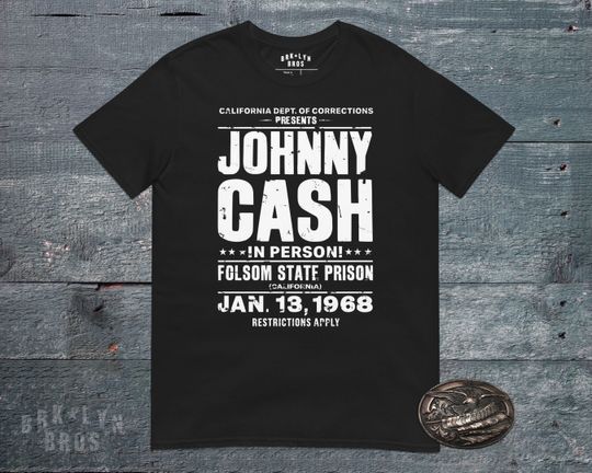 Johnny Cash Folsom State Prison Concert Tee, Black T-shirt