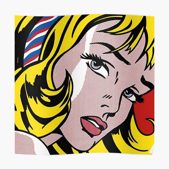 Roy Lichtenstein ,Girl with Ribbon Hair painted on canvas hand painted Premium Matte Vertical Poster
