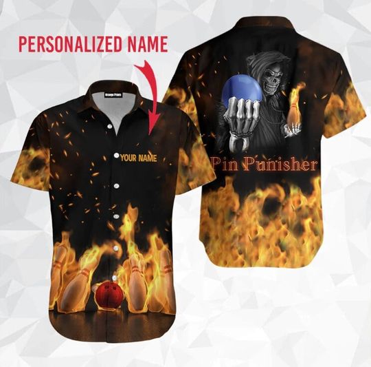 Pin Punisher Bowling Custom Name Aloha Hawaiian Shirts