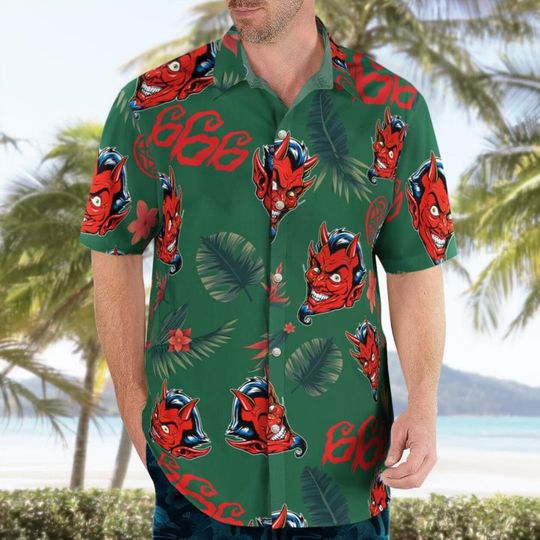 Red Satan Devil Face Hawaiian Shirt - Short Sleeve Hawaiian, Aloha Shirt