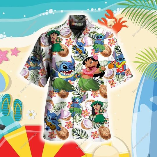 Stitch Unisex Hawaiian Shirts, Cute Lilo Stitch Button Up Shirts