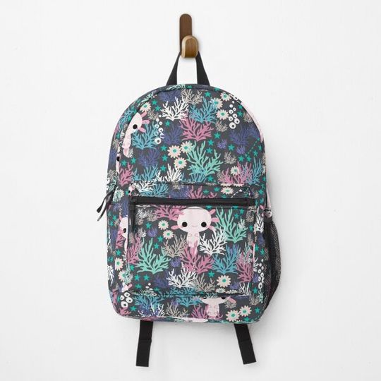 Cute Axolotl and Coral Pattern Backpack