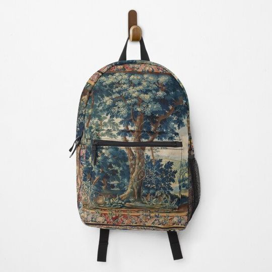 GREENERY, TREES IN WOODLAND LANDSCAPE Antique Flemish Tapestry Backpack