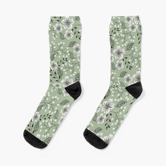 Sage green floral Socks