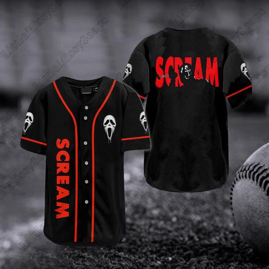Scream Ghostface Baseball Jersey, Horror Movie Shirt, Halloween Jersey