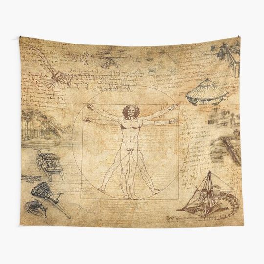 Leonardo da Vinci "The Vitruvian Man" (edited) Tapestry