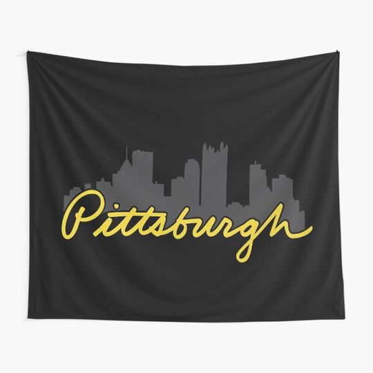 Pittsburgh Skyline Cursive Tapestry