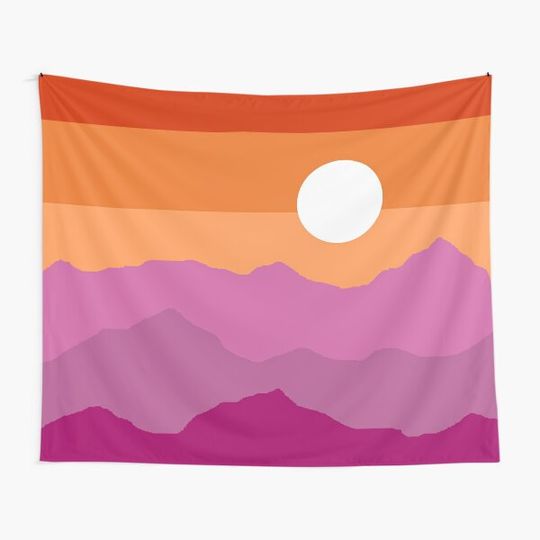 Discreet Lesbian Flag Sunset Mountains Tapestry