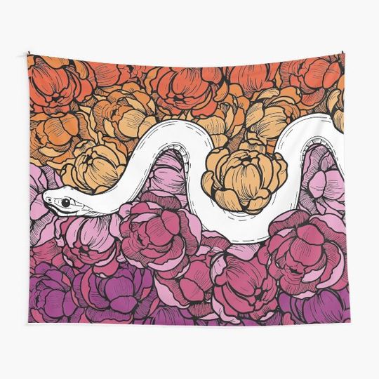 Floral Snake Lesbian Pride Colors Tapestry